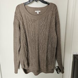New York & Company Brown Cable Knit Crew Neck Sweater Size Medium